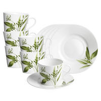 KAFFEETASSEN MIT UNTERTASSEN Evora weiß-grün 200 ml 6er Set - Weiß/Grün, Keramik (15/9/15cm) - Ritzenhoff Breker