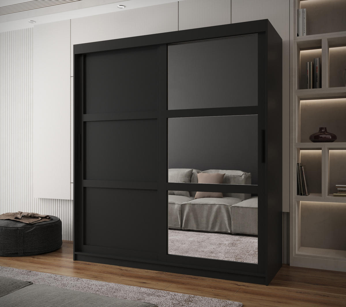 SCHWEBETÜRENSCHRANK 200/180/62 2-türig - Schwarz, Holz/Kunststoff (180/200/62cm) - MÖBEL KRYSPOL