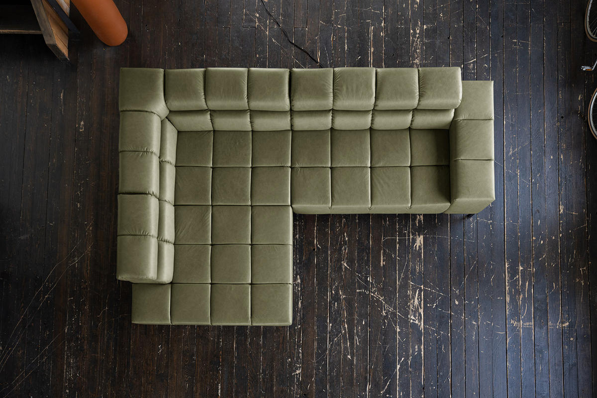 ECKSOFA NELSON Grün Leder - Schwarz/Olivgrün, Leder/Metall (321/216cm) - KAWOLA