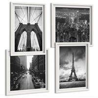 BILDER SET 4er Set - 50x50 cm & 40x60 cm Weißer Rahmen - Monochromatische Brückentürme - Weiß, Kunststoff (50/50cm) - TULUP