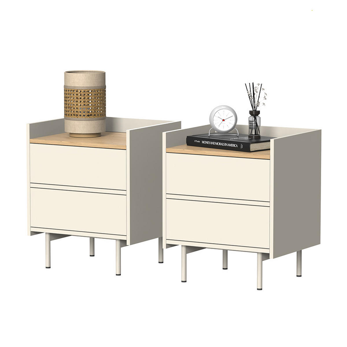 NACHTTISCH Velina Creme 2er Set - Eichefarben/Creme, Holzwerkstoff (48/50/40cm) - Vicco