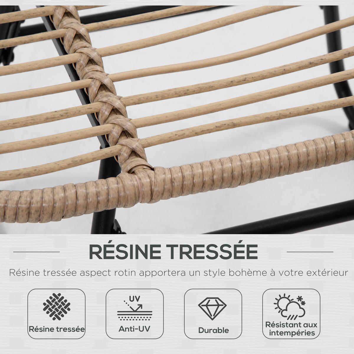 GARTENSESSEL DE-17365 mit Fußstütze & Polster, Rattan-Optik Natur - Naturfarben, Metall (76/70/69cm) - ComfortXL