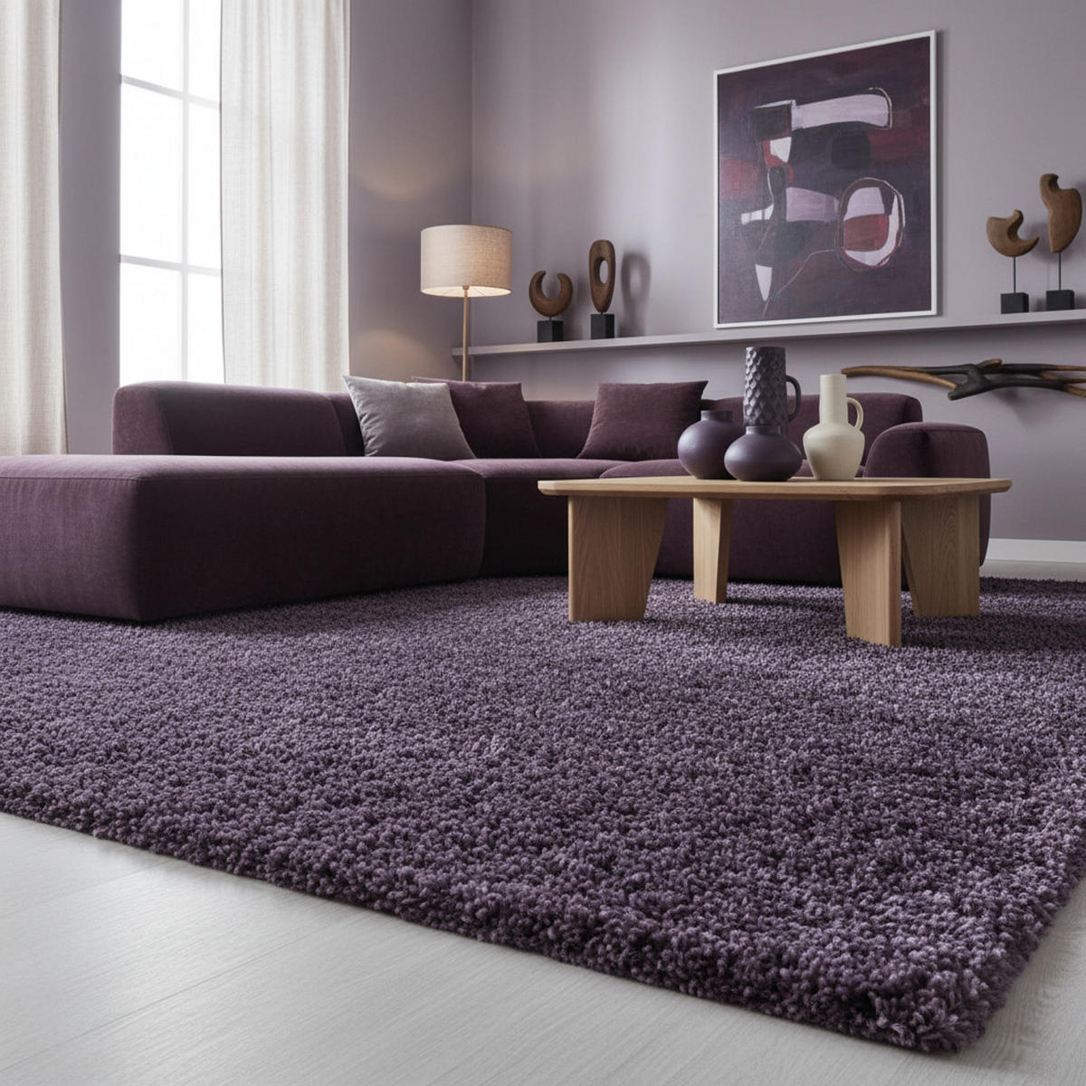 TEPPICH Hochflor Shaggy Uni-Look Polypropylen Wohnzimmer Violett Rechteckig 300x400 - Lila, Textil (300/400cm) - KADIMA DESIGN
