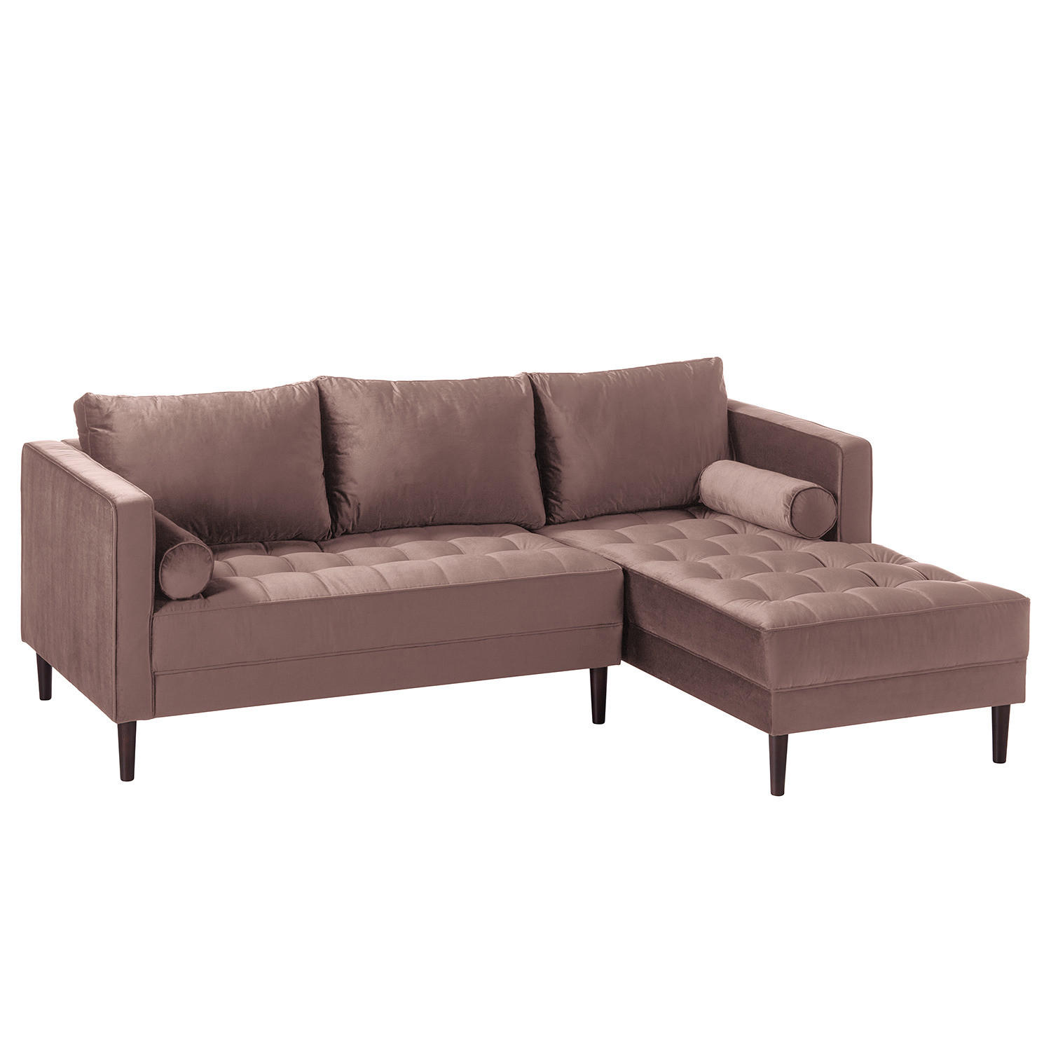 ECKSOFA - Samt - Dunkelbraun/Mauve, Birkenholz/Textil (201/155cm) - home24