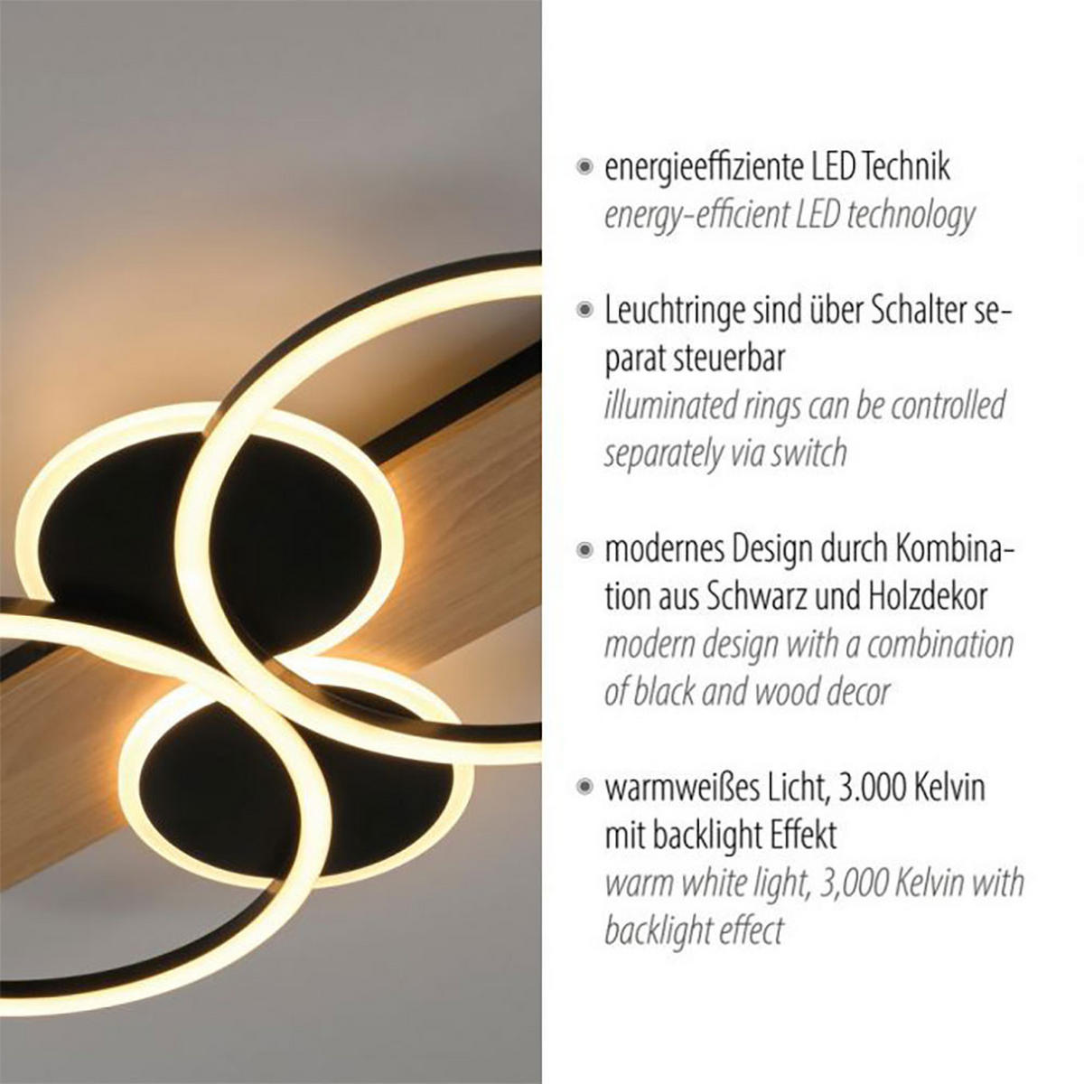 LED DECKENLEUCHTE Metall Holz Braun - Braun, Holz (72/34/6.7cm)