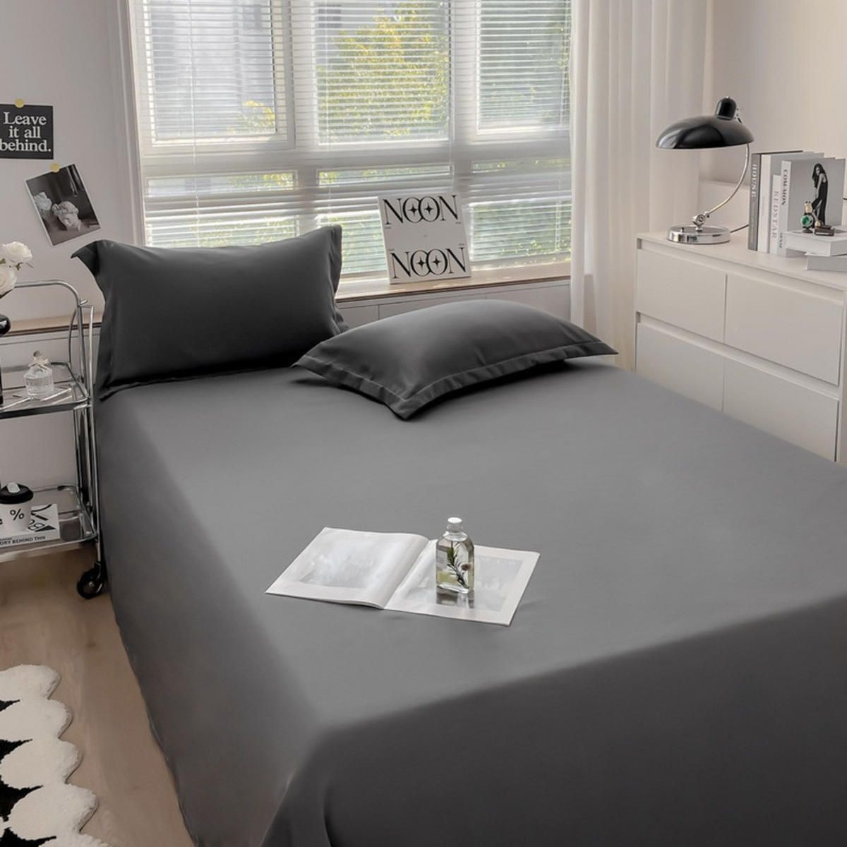 BETTWÄSCHE,DUNKELGRAU, Synthetikmaterial,120 x 230 cm Bettlaken + 48 x 74 cm Kissenbezug - Grau, Textil (120/230cm) - Authentics