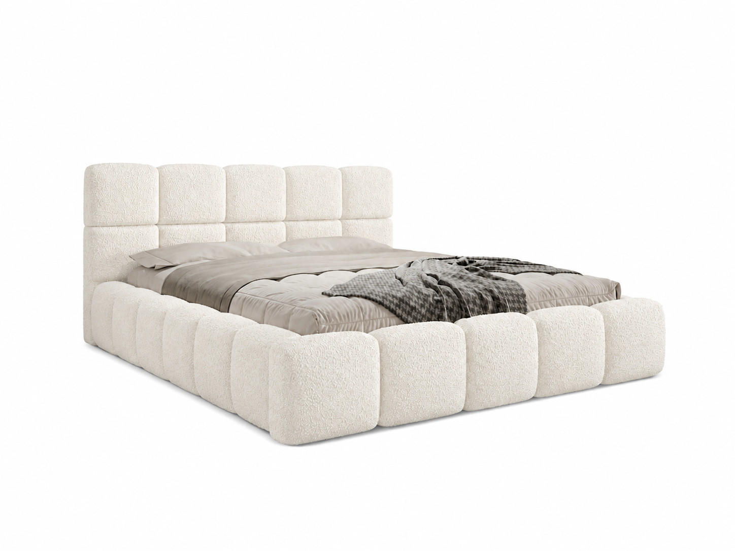 POLSTERBETT LOMBA 180x200 cm mit Bettkasten und Metall-Lattenrost – Bouclé Stoff Coral Creme - Creme, Textil (180/200cm) - Luxkor24