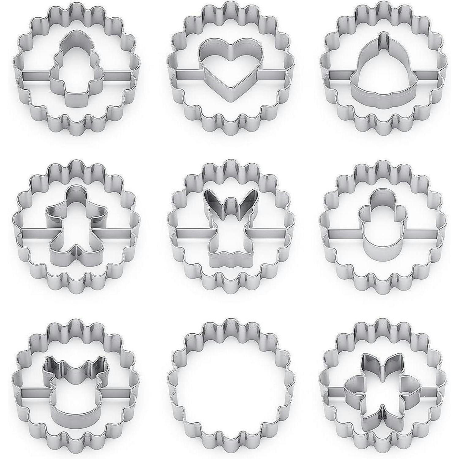 KEKSAUSSTECHER Set 9 Stück Edelstahl Weihnachten Linzer - Silberfarben, Metall (4.5/2.6/4.5cm)