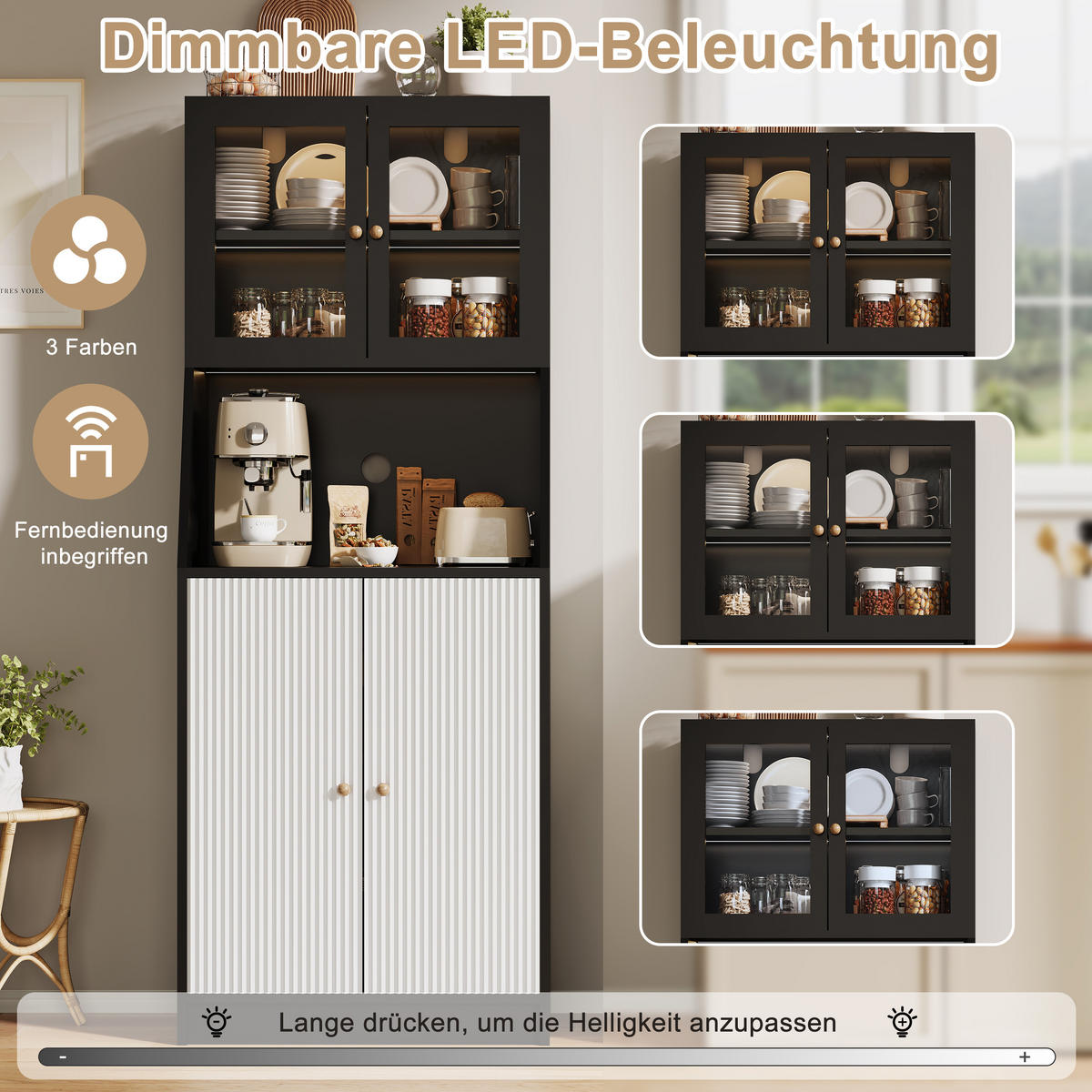 BUFFET modern, schwarz, LED-Beleuchtung, groß, minimalistisch, elegant - Schwarz, Holz (70/180/40cm) - EuroLiving