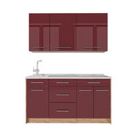 SAMOSTATNÁ KUCHYŇA Fame-Line, Bordeaux vysoký lesk/Dub Goldkraft, 150 cm, AP Marble - bordová/dub medový, kompozitné drevo (150/82/60cm) - Vicco