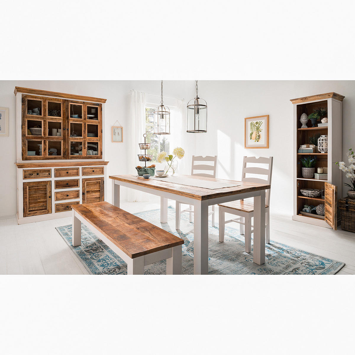 ESSTISCH - Mango massiv - Braun/Weiß, Holz (90/180/76cm) - home24