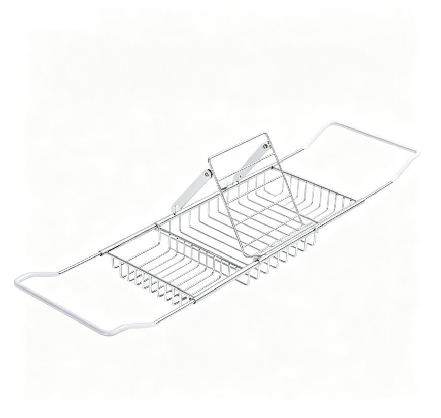 BADEWANNENABLAGE,MIT Halterung, (68–98) cm × 20 cm × 6 cm, Metall, Silber - Silberfarben, Metall (20/6/98cm) - Weltevree