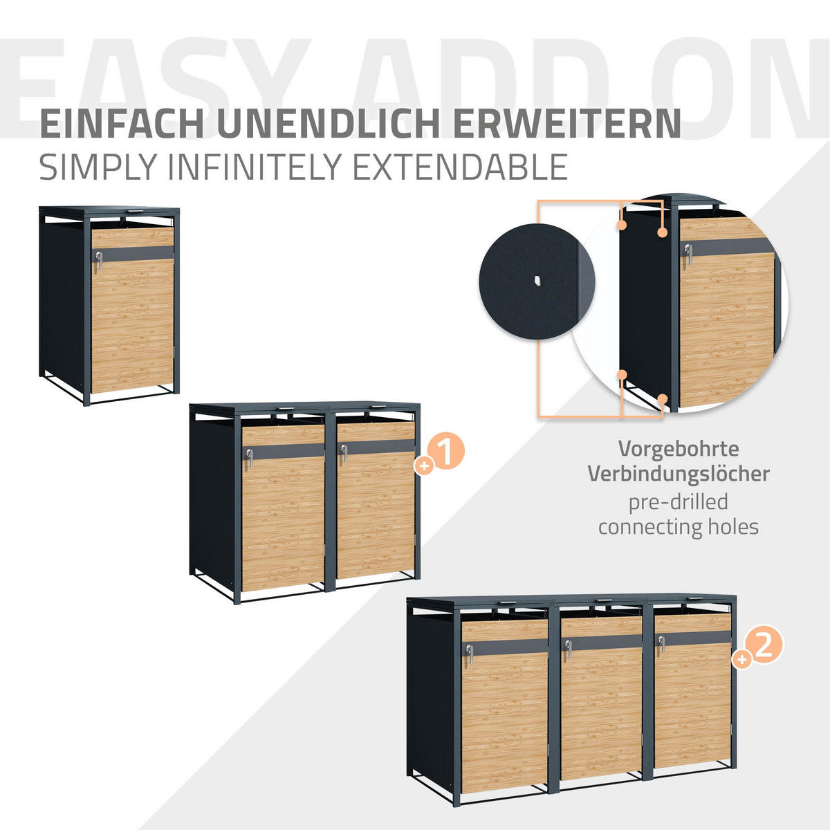 MÜLLTONNENBOX 1er Anthrazit-Lärchenoptik - Hellbraun, Metall (80/116.3/68cm) - ML-DESIGN