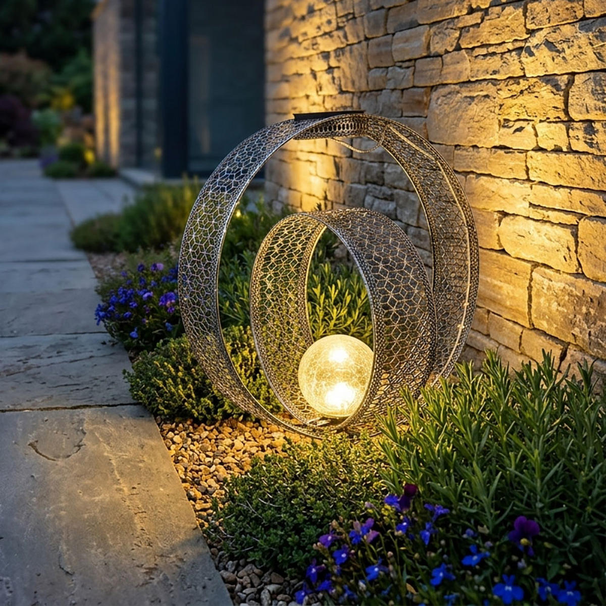 LED AUSSENLEUCHTE Solarleuchte Silber - Silberfarben, Glas (30/20/42cm) - Globo Lighting