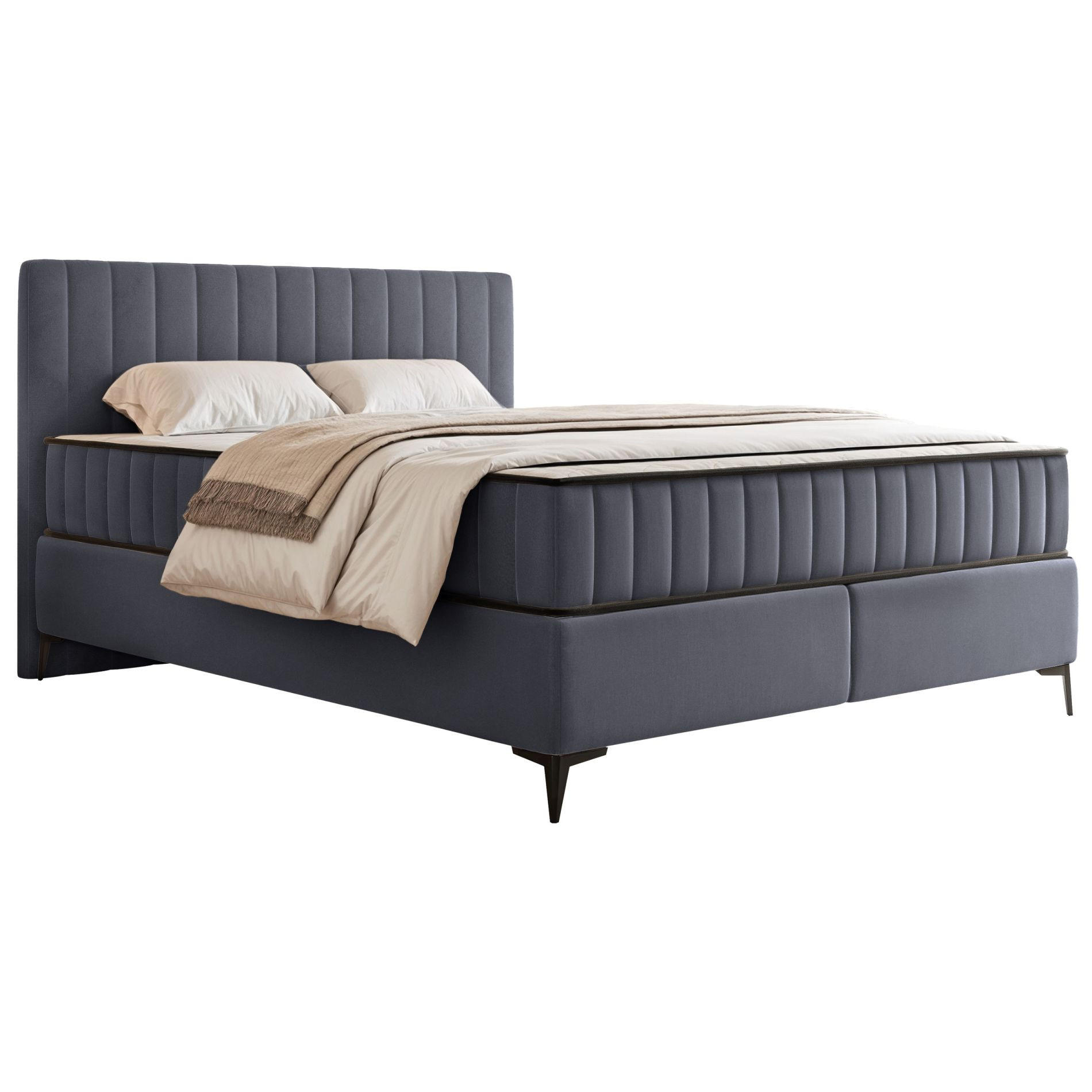 BOXBETT Mufasso Grau Samtbezug 180x200 cm - Schwarz/Grau, Textil/Metall (180/200cm) - Selsey