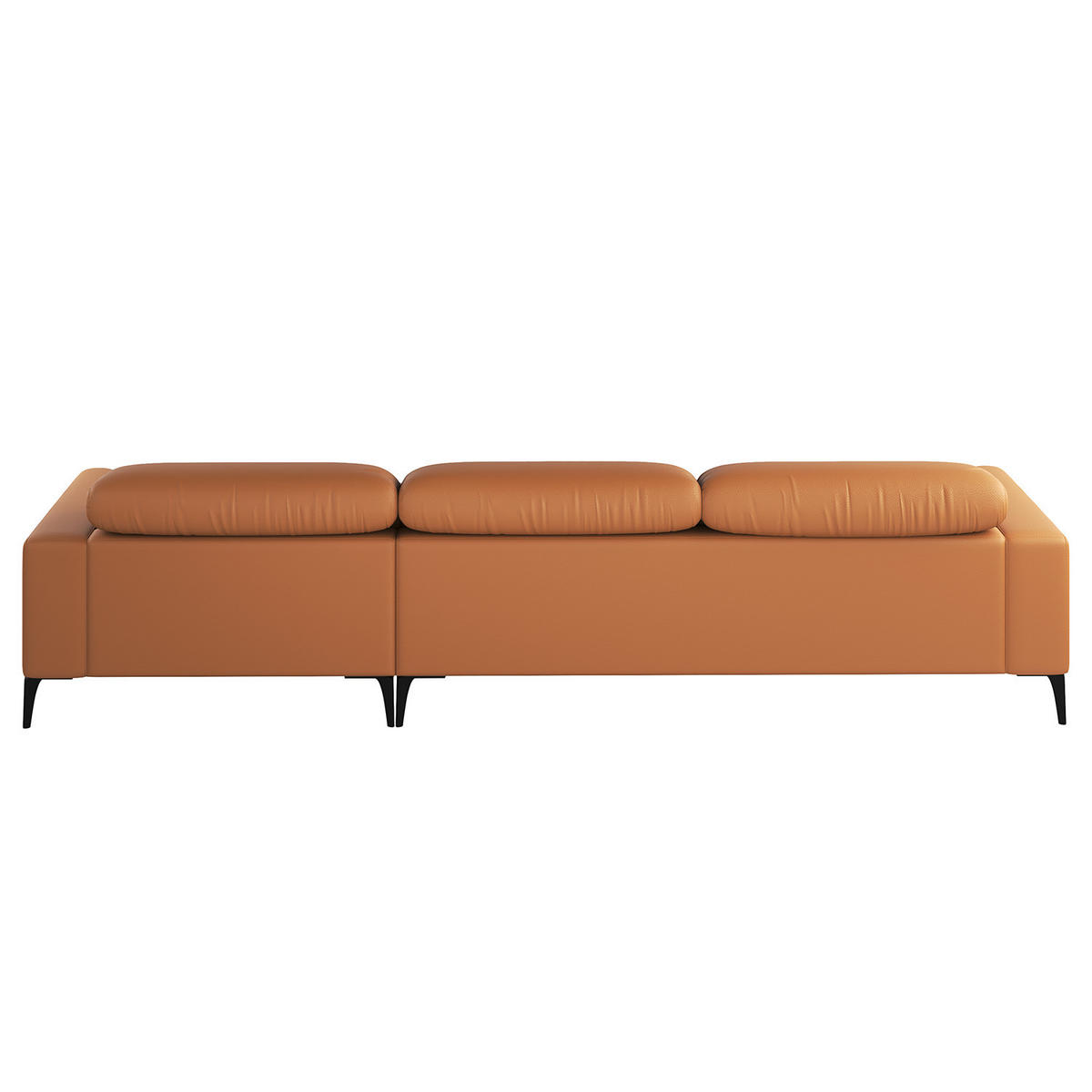 ECKSOFA mit Longchair - Cognac/Schwarz, Leder/Metall (328/180cm) - home24