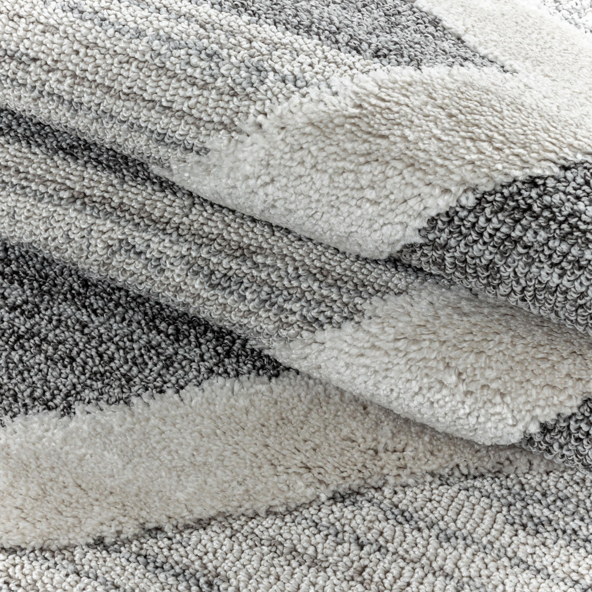 TEPPICH Hochflor Hoch-Tief Geometrisch Polypropylen Wohnzimmer Grau Rund 160x160 - Grau, Textil (160/160cm) - KADIMA DESIGN