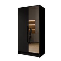 DREHTÜRENSCHRANK Goya II 100 cm mit Spiegel 2-türig, schwarz, schwarze Griffe - Schwarz, Kunststoff (51/200/100cm) - Margaret Hadas24
