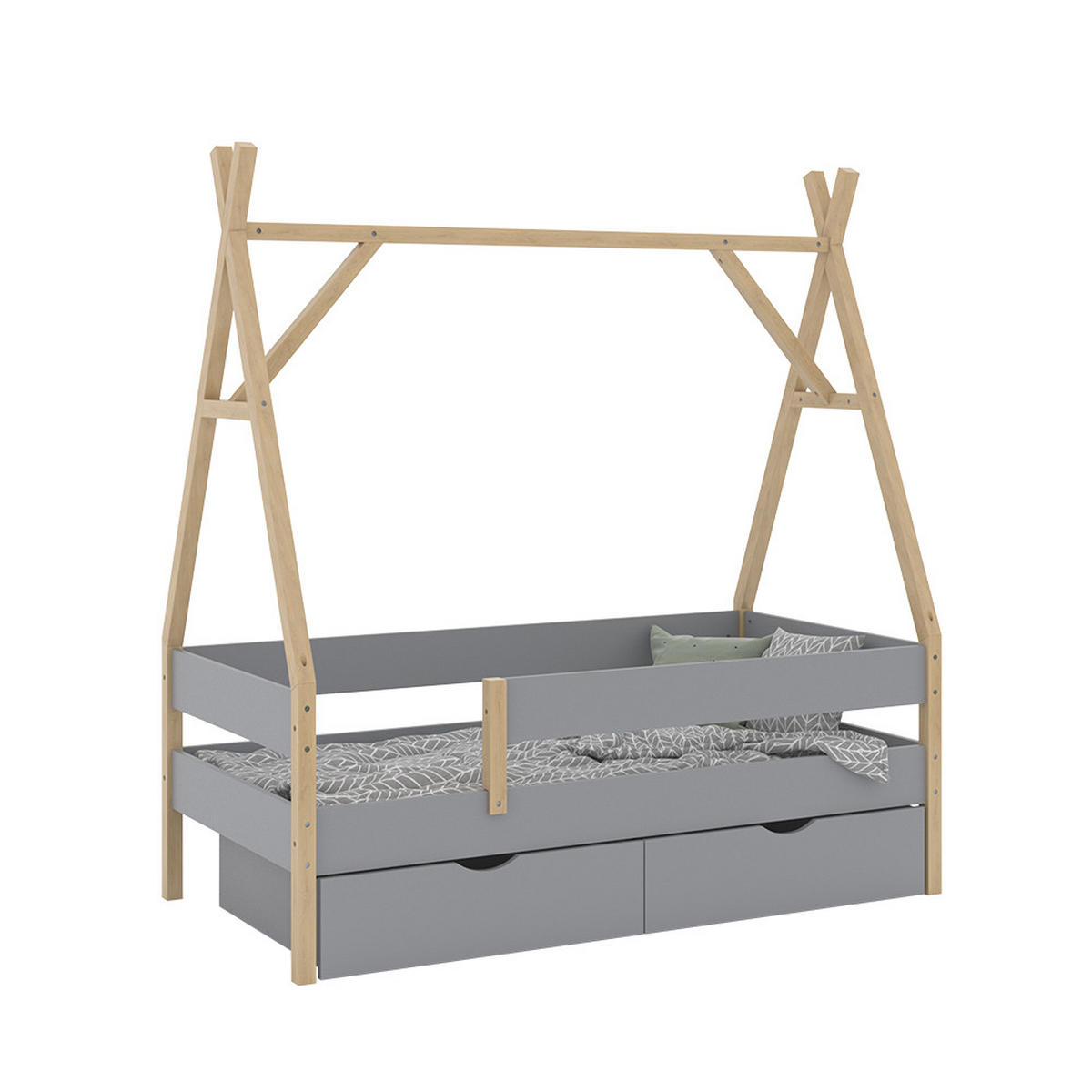 TIPI-BETT Bali Grau 80x160 cm mit 2 Schubladen - Grau, Holz - VitaliSpa