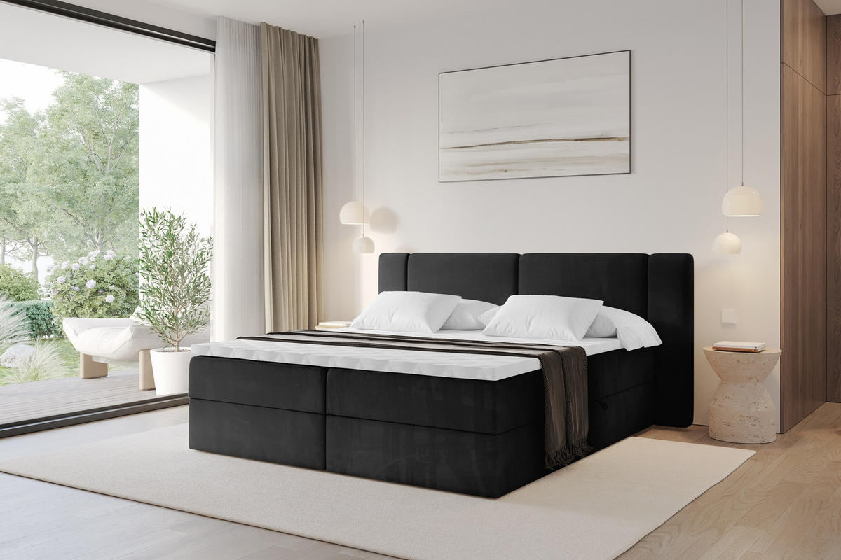 BOXBETT mit Matratze H3 - EVON - 140x200 cm Schwarz - Schwarz, Holzwerkstoff (140/200cm) - ALTDECOR