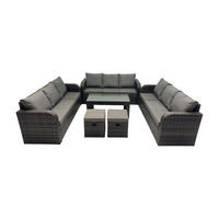 GARTENSOFA SET mit rechteckigem COUCHTISCH Polyrattan 11-Sitzer Dunkelgrau - Dunkelgrau/Grau, Glas/Kunststoff - Fimous