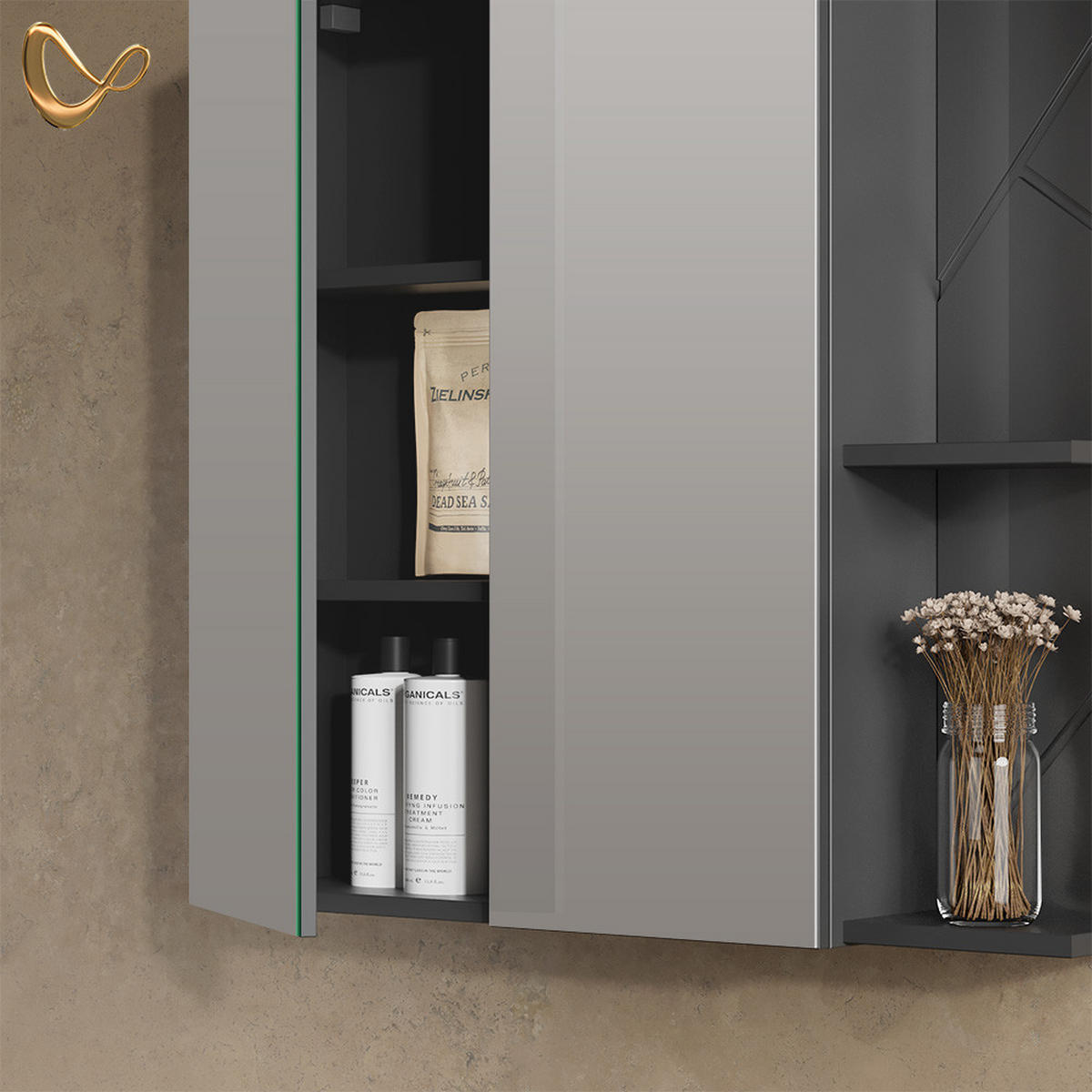SPIEGELSCHRANK Ronco Anthrazit Hochglanz/Anthrazit 80 x 75 cm - Anthrazit, Holzwerkstoff (80/75/17.2cm) - Livinity®