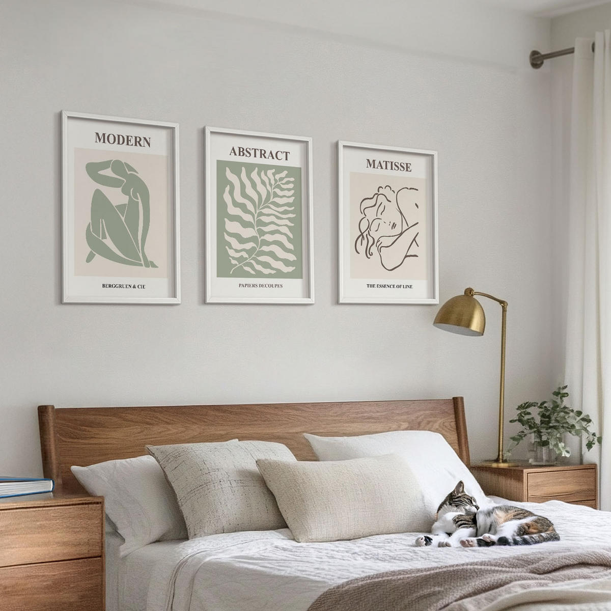 WANDBILDER 3er-Set - 40x60 cm Weißer Rahmen - Stilvolle grüne Gemälde mit Figuren - Weiß, Kunststoff (40/60cm) - ArtPrintCave