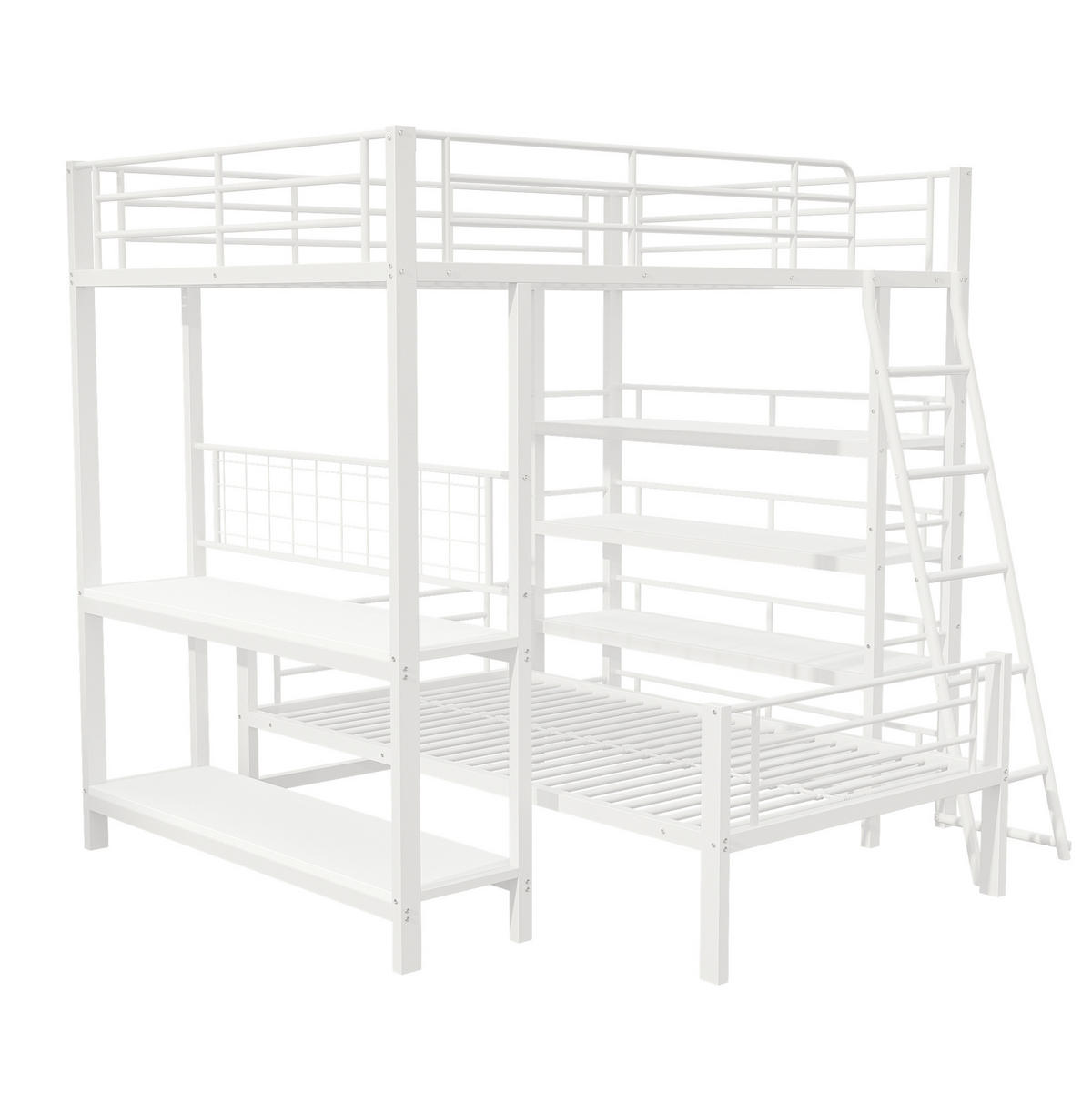 ETAGENBETT aus Metall und MDF 140x200/90x200 cm Weiß mit Ablagefächern, trennbar und platzsparend - Weiß, Metall (90/200cm) - Modfu