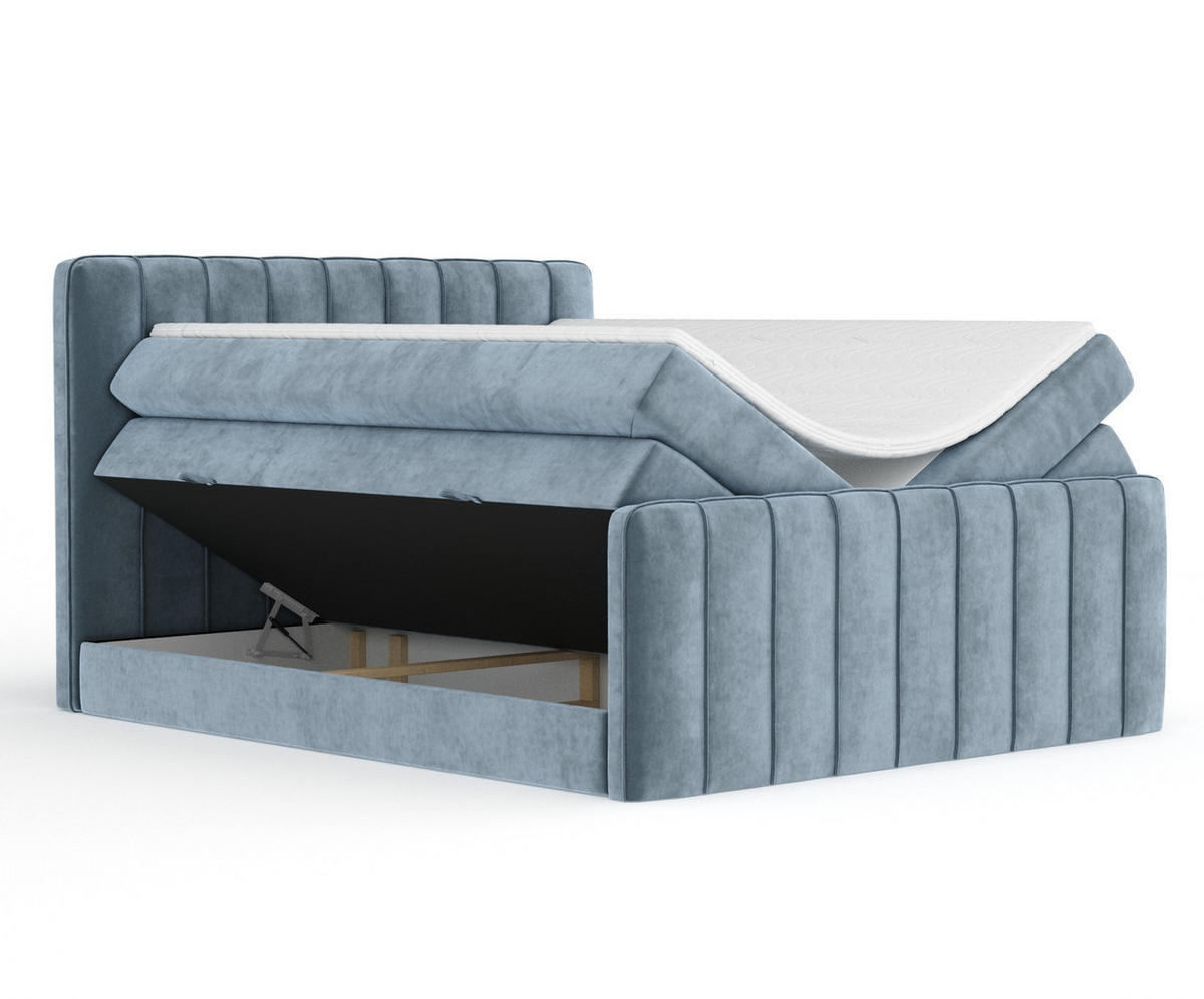 BOXSPRINGBETT Novara Blau Grau 140/200 cm - Blaugrau/Schwarz, Holz/Holzwerkstoff (140/200cm) - Maison de Reve