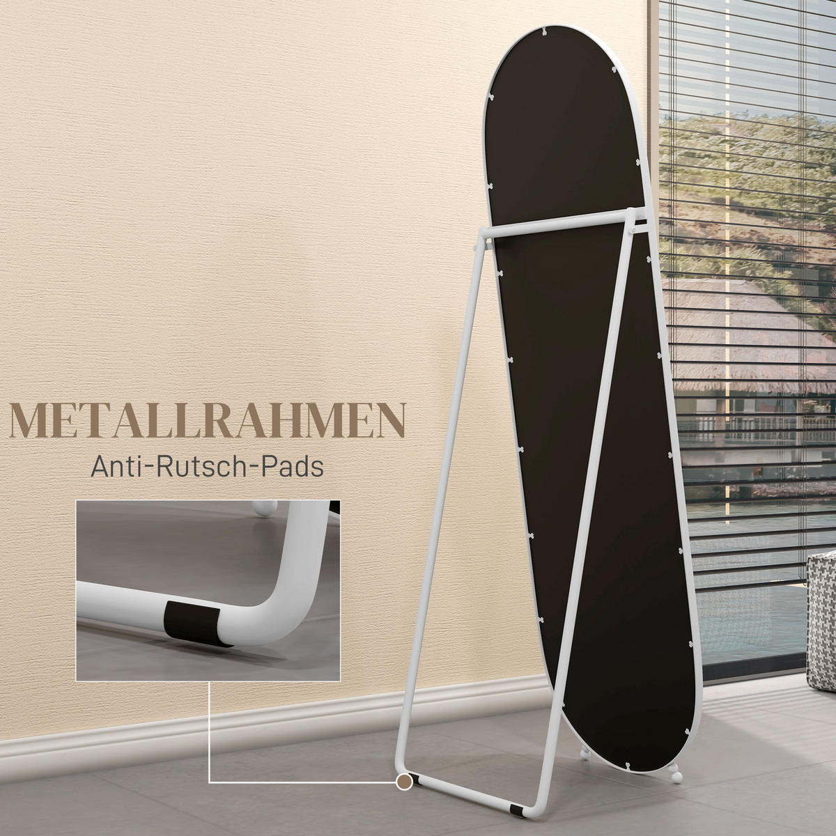 GANZKÖRPERSPIEGEL, 160 x 40 cm Wandspiegel mit Ständer, Weiß - Weiß, Metall (40/160/4cm) - HOMCOM
