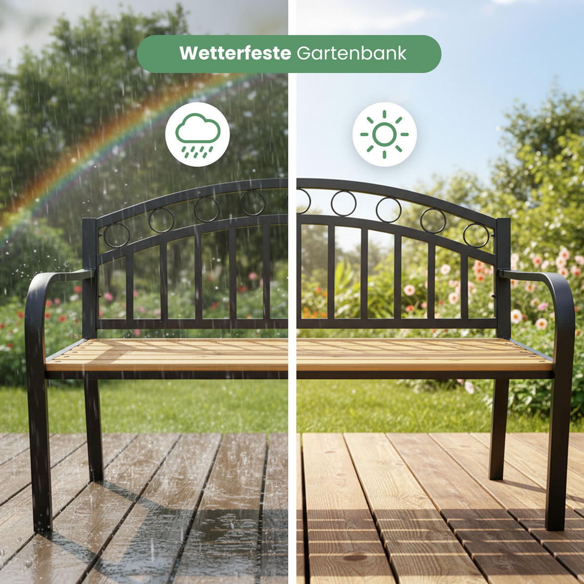 GARTENBANK ARUM Schwarz, Braun 127 x 84 x 58 cm - Schwarz/Braun, Holz/Metall (127/84/58cm) - Akord