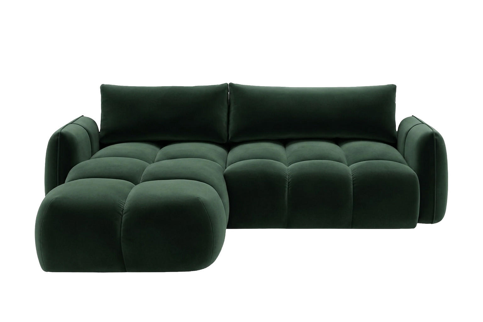 ROHOVÁ SEDAČKA ve tvaru L s funkcí spaní, velurová tkanina Bluvel, Zelená, Levá strana, BELVEDER L - zelená barva, dřevo (250/168cm) - Kaiser Möbel