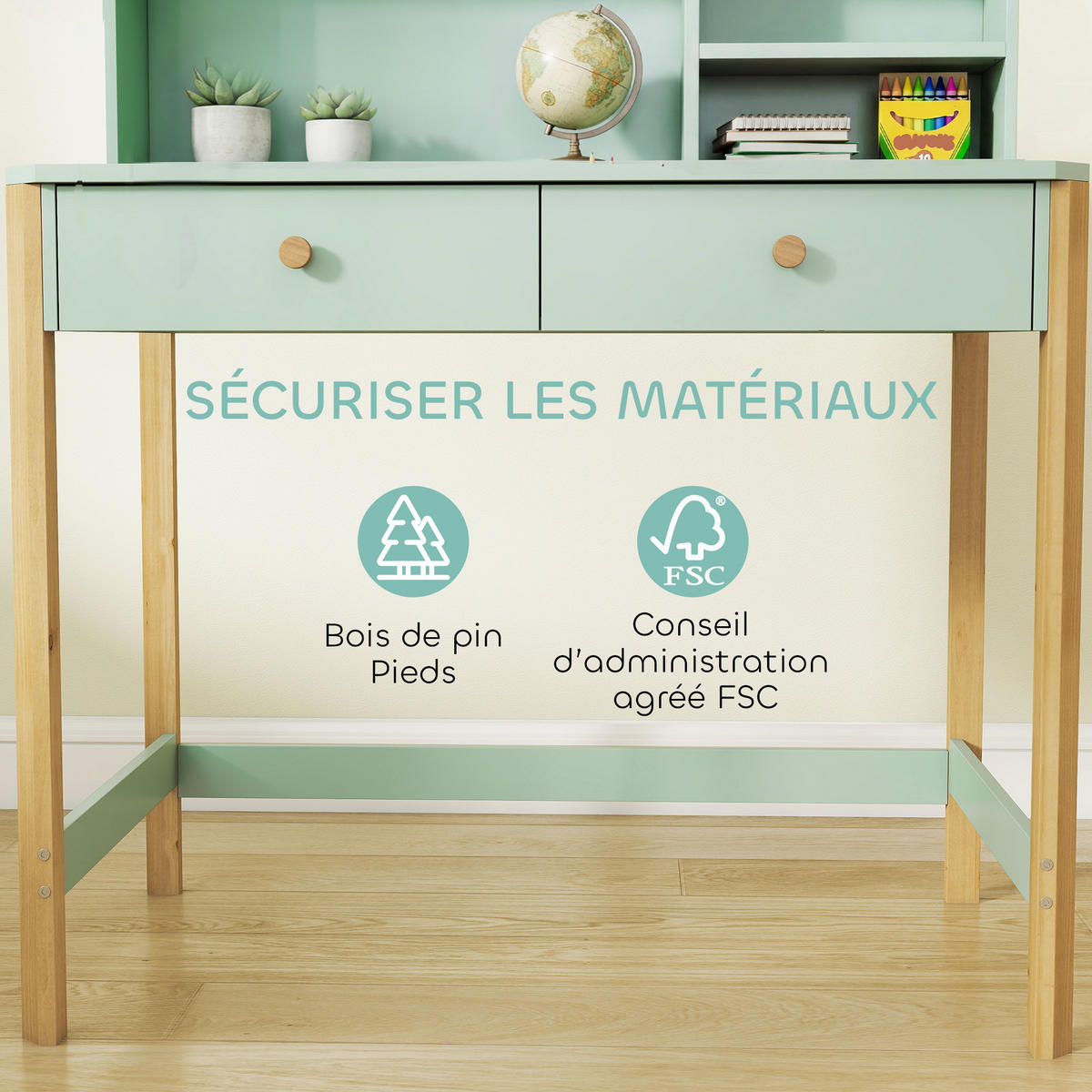 SCHREIBTISCH DE-17554 Grün - Grün, Holzwerkstoff (90/105/52cm) - ComfortXL