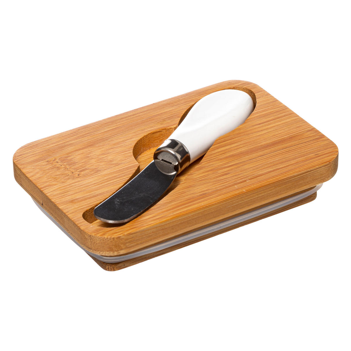 BUTTERDOSE mit Streichmesser, Keramik, Bambus, 13.5 x 9.3 cm - Beige, Keramik (9.3/9/13.5cm) - 5five Simply Smart