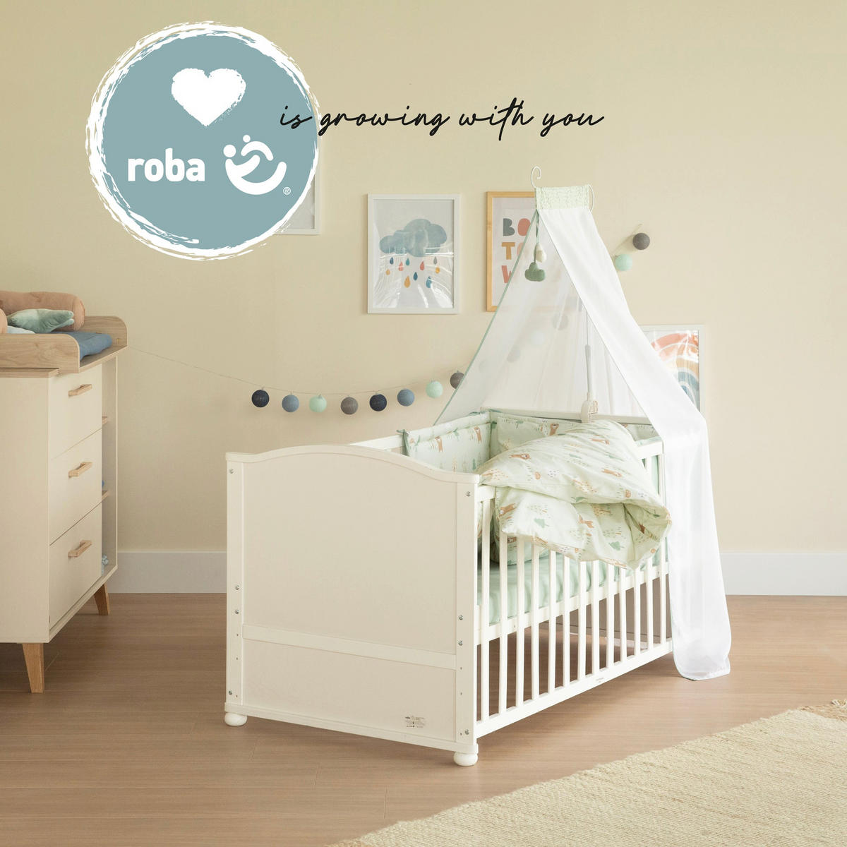 BABYBETT Woodland Buddies 70 x 140 cm weiß - Weiß, Holzwerkstoff/Textil (70/140cm) - Roba