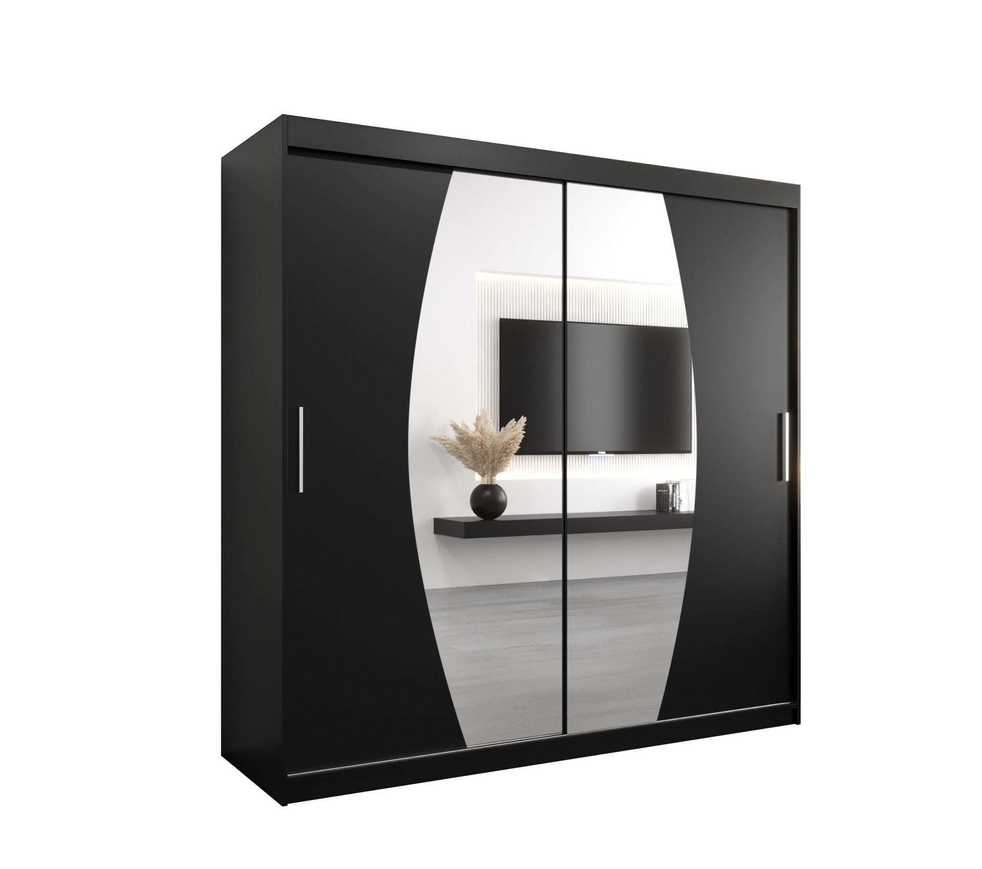 Möbel Kryspol Schwebetürenschrank Schwarz 200x200x62 cm