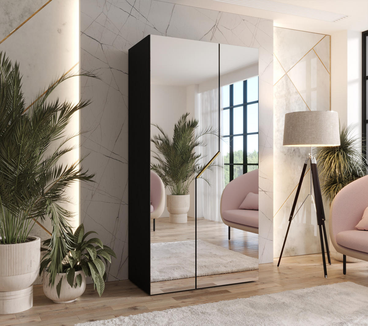 DREHTÜRENSCHRANK 202/100/52 2-türig - Goldfarben/Schwarz, Holz/Metall (100/202/52cm) - Abiks Möbel