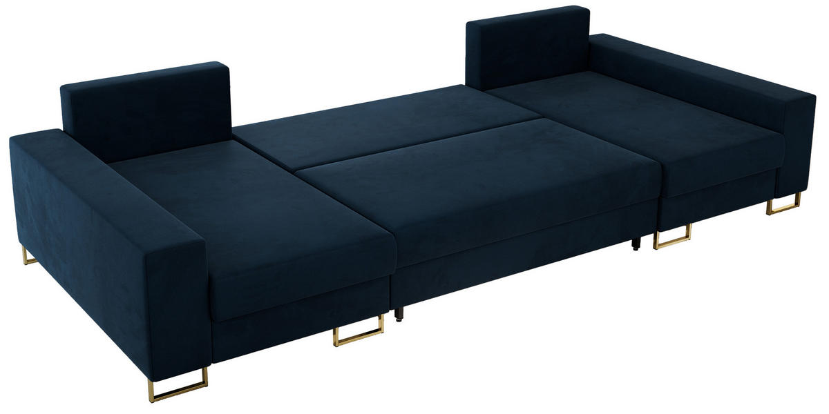WOHNLANDSCHAFT DORIAN U Velvet Dunkelblau - Goldfarben/Dunkelblau, Textil/Metall (312/95/138cm) - MKS