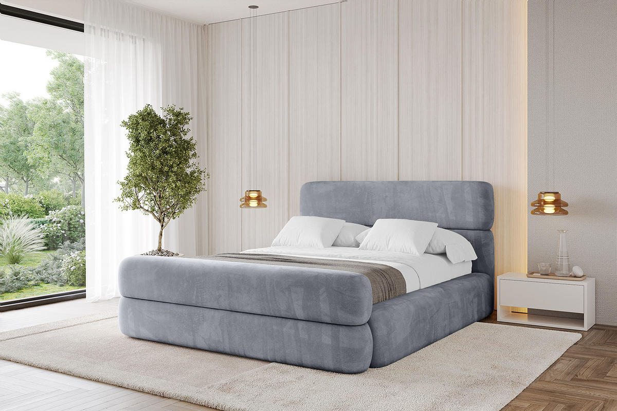 POLSTERBETT mit Bettkasten, Fußteil und Lattenrost, Boxbett mit Matratze H3/H4 - ENORA-Z 120x200 Grau - Grau, Holzwerkstoff/Textil (120/200cm) - ALTDECOR