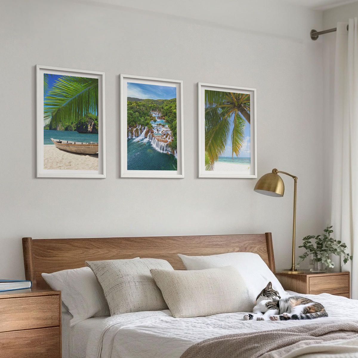 WANDBILDER 3er-Set - 40x60 cm Weißer Rahmen - Strand, Boot, Wasserfälle, Palmen - Weiß, Kunststoff (40/60cm) - ArtPrintCave