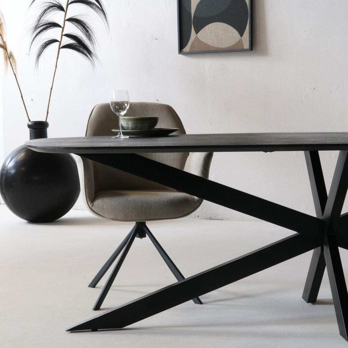 ESSTISCH oval aus Mangoholz 240cm, schwarz - Schwarz, Metall (240/100/76cm) - Giga Meubel