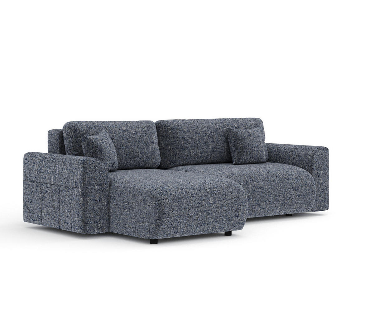 ECKSOFA MIT SCHLAFFUNKTION Bodega Marineblau Webstoff - Schwarz/Dunkelblau, Holz/Holzwerkstoff (235/138cm) - Maison de Reve
