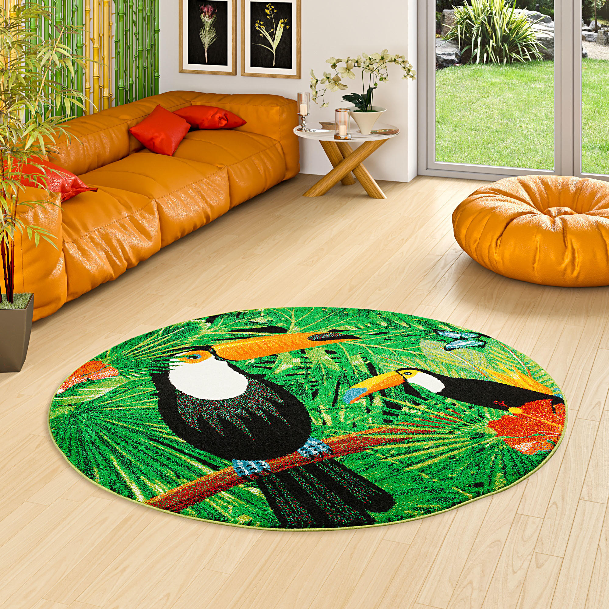 DESIGNER TEPPICH FARO TROPICAL TUKAN RUND - Grün, Textil (200/200cm) - Pergamon