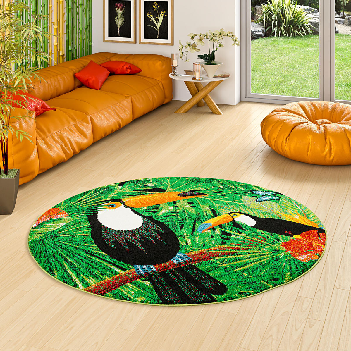 DESIGNER TEPPICH FARO TROPICAL TUKAN RUND - Grün, Textil (160/160cm) - Pergamon