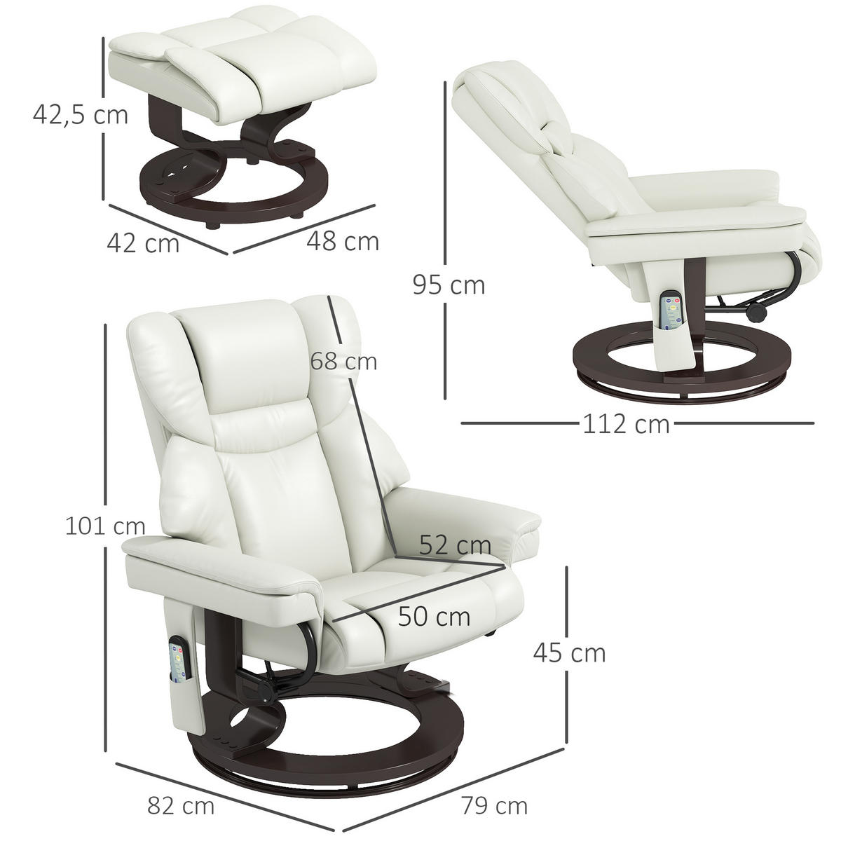 MASSAGESESSEL DE-06389 360° drehbar, 10 Massagepunkte, 145° neigbar Cremeweiß - Creme, Metall (82/101/79cm) - ComfortXL