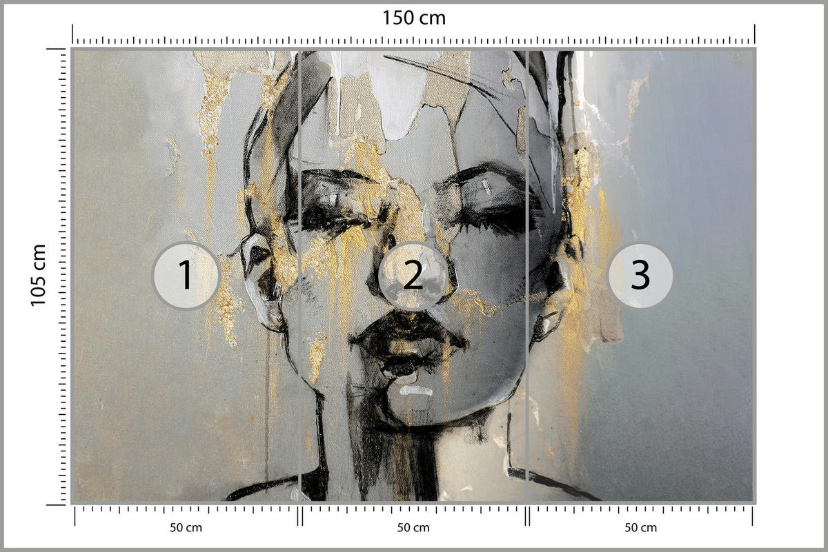 FOTOTAPETE für Wohnzimmer Frau Abstraktes Porträt Beton Modern Gold 150x105 - Gelb/Goldfarben, Papier (150/105cm) - Muralo