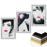 WANDBILDER 3er Set - 40x60 cm Silberner Rahmen - Porträts von Frauen mit Lippen - Silberfarben, Kunststoff (40/60cm) - ArtPrintCave