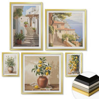 WANDBILDER 5er Set - 50x50 cm & 20x30 cm & 40x60 cm Goldrahmen - Blumen in einer Vase, ein Meer aus Zitronen - Goldfarben, Kunststoff (40/60cm) - ArtPrintCave