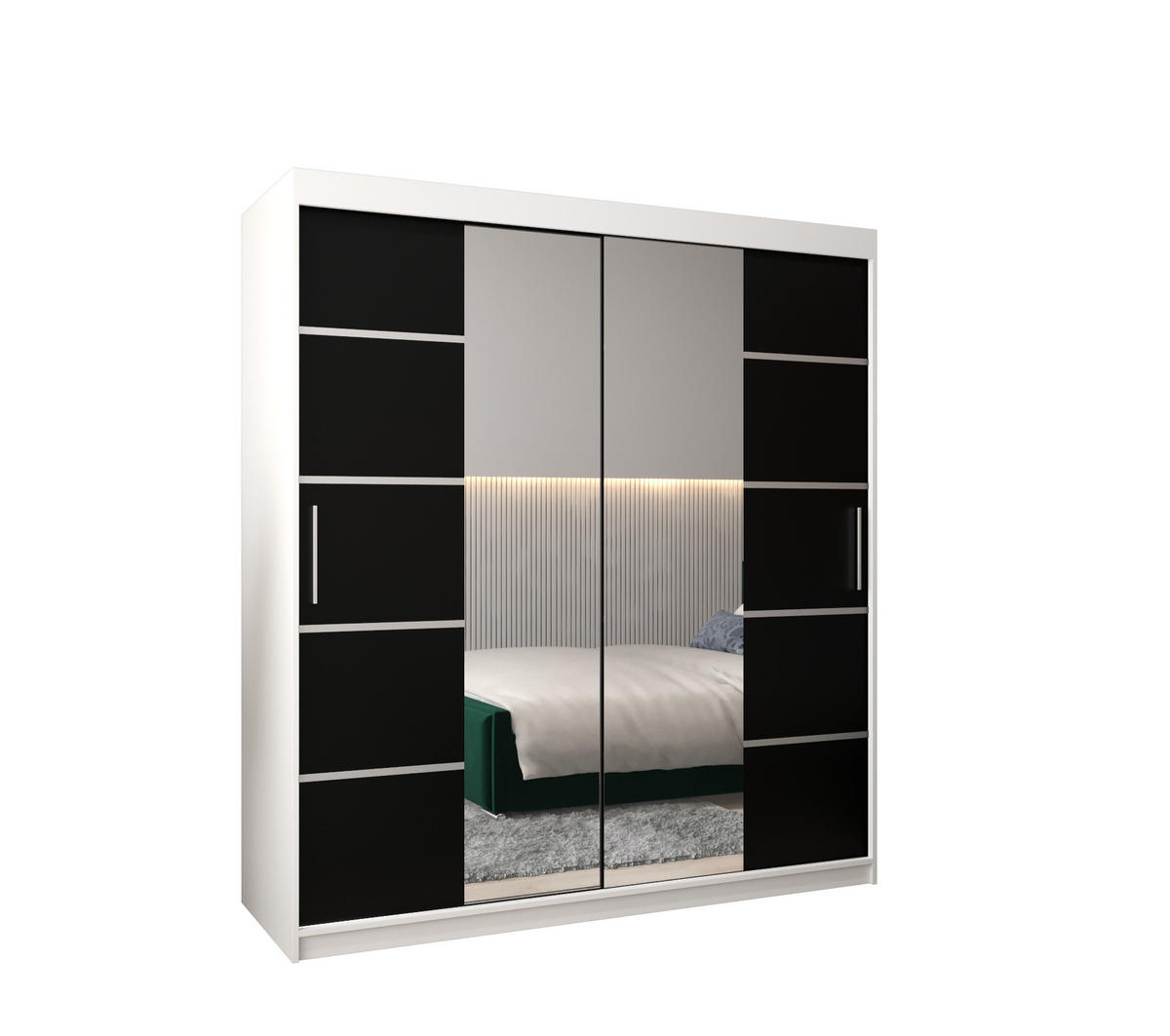 SCHWEBETÜRENSCHRANK 200/180/62 2-türig - Silberfarben/Schwarz, Holz/Kunststoff (180/200/62cm) - Abiks Möbel