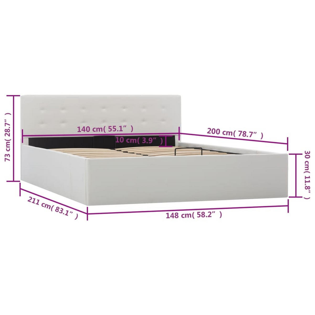 STAURAUMBETT Hydraulisch Weiß Kunstleder 140/200 Cm - Weiß, Leder - vidaXL